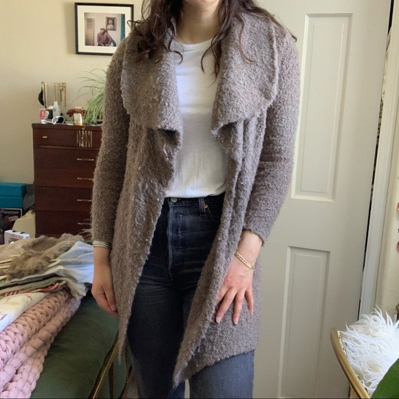 Joie Brown Wool Fuzzy Open Collar Cardigan - Picture 3 of 9